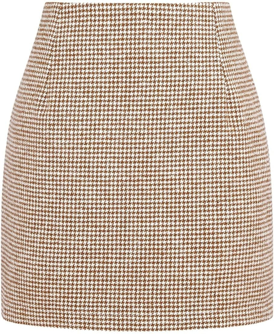 Plaid Mini Skirt for Women High Waist A line Bodycon Pencil Fall Skirts | Amazon (US)