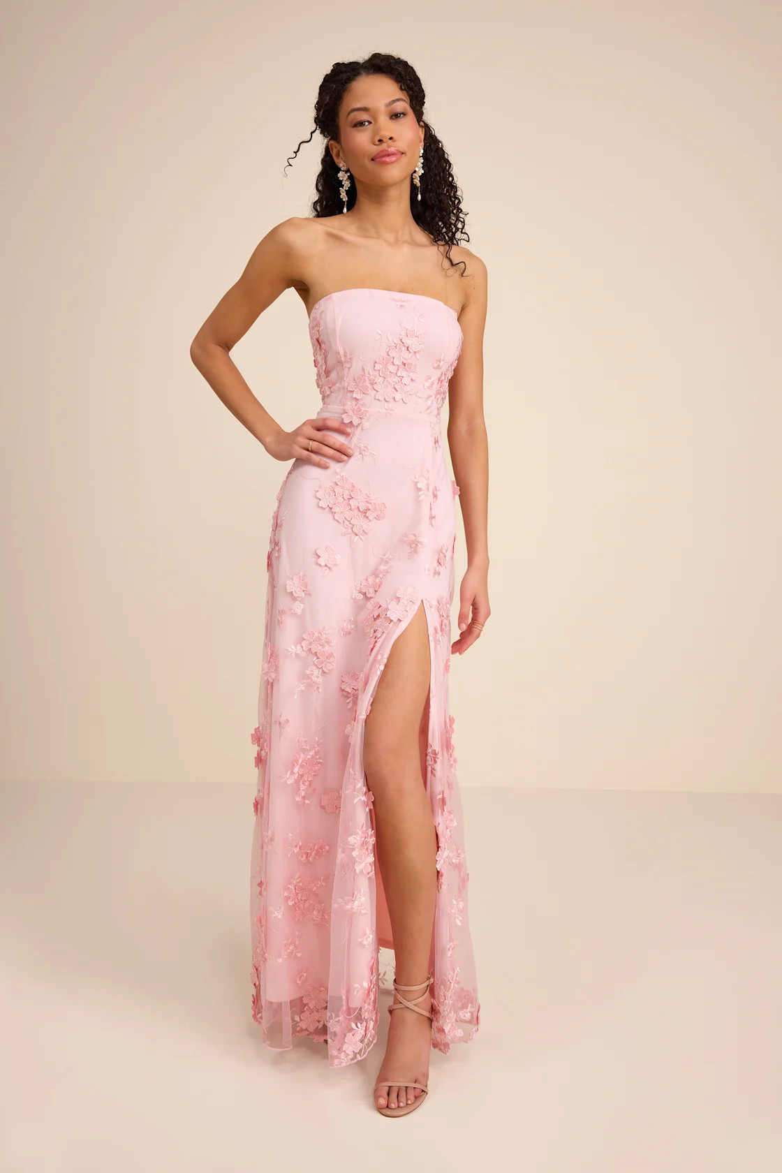 Rare Presence Blush 3D Floral Embroidered Maxi Dress | Lulus