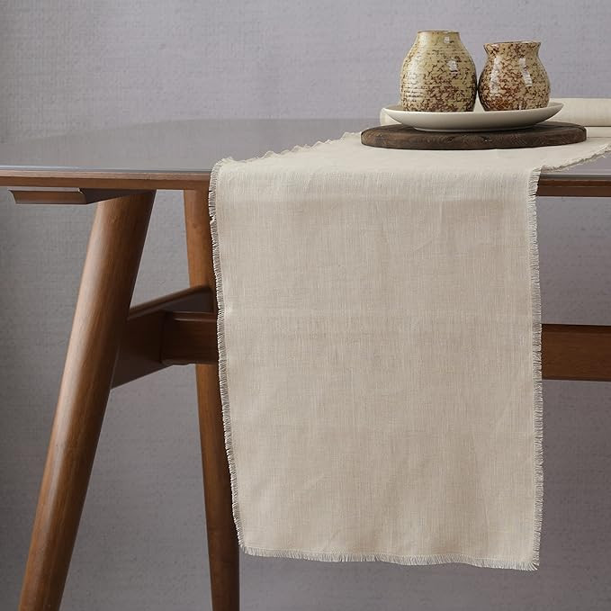 Linen Table Runner with Fringe- 14x48 Inch Natural, 100% Pure Linen Table Runner for Wedding, Par... | Amazon (US)