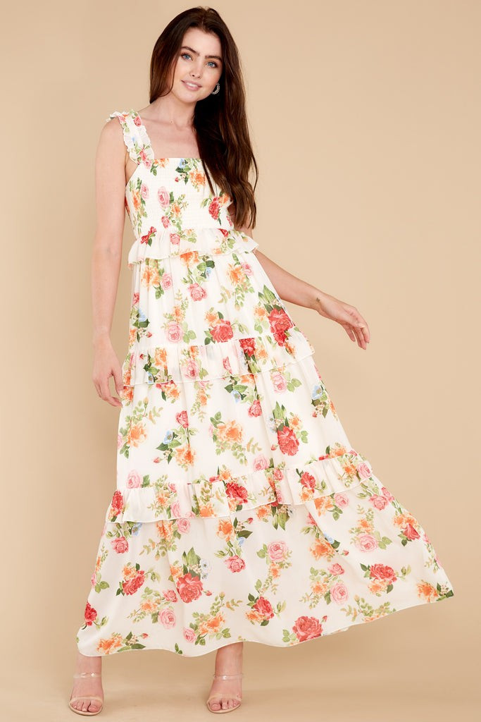Blossoms Of Passion White Floral Print Maxi Dress | Red Dress 