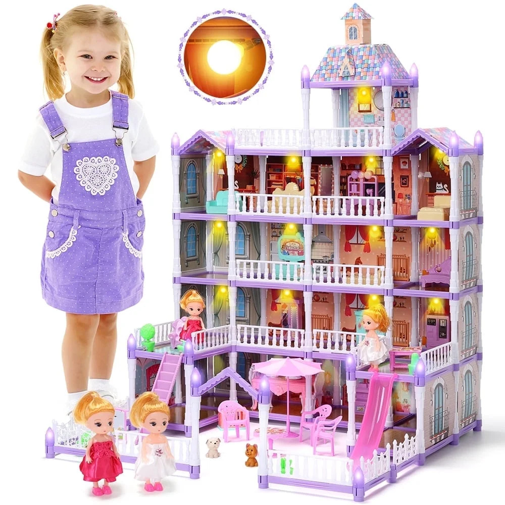JoyStone Dollhouse for Girls, 19 Rooms Huge Dollhouse Playset with LED Lights, 2 Dolls, Furniture... | Walmart (US)