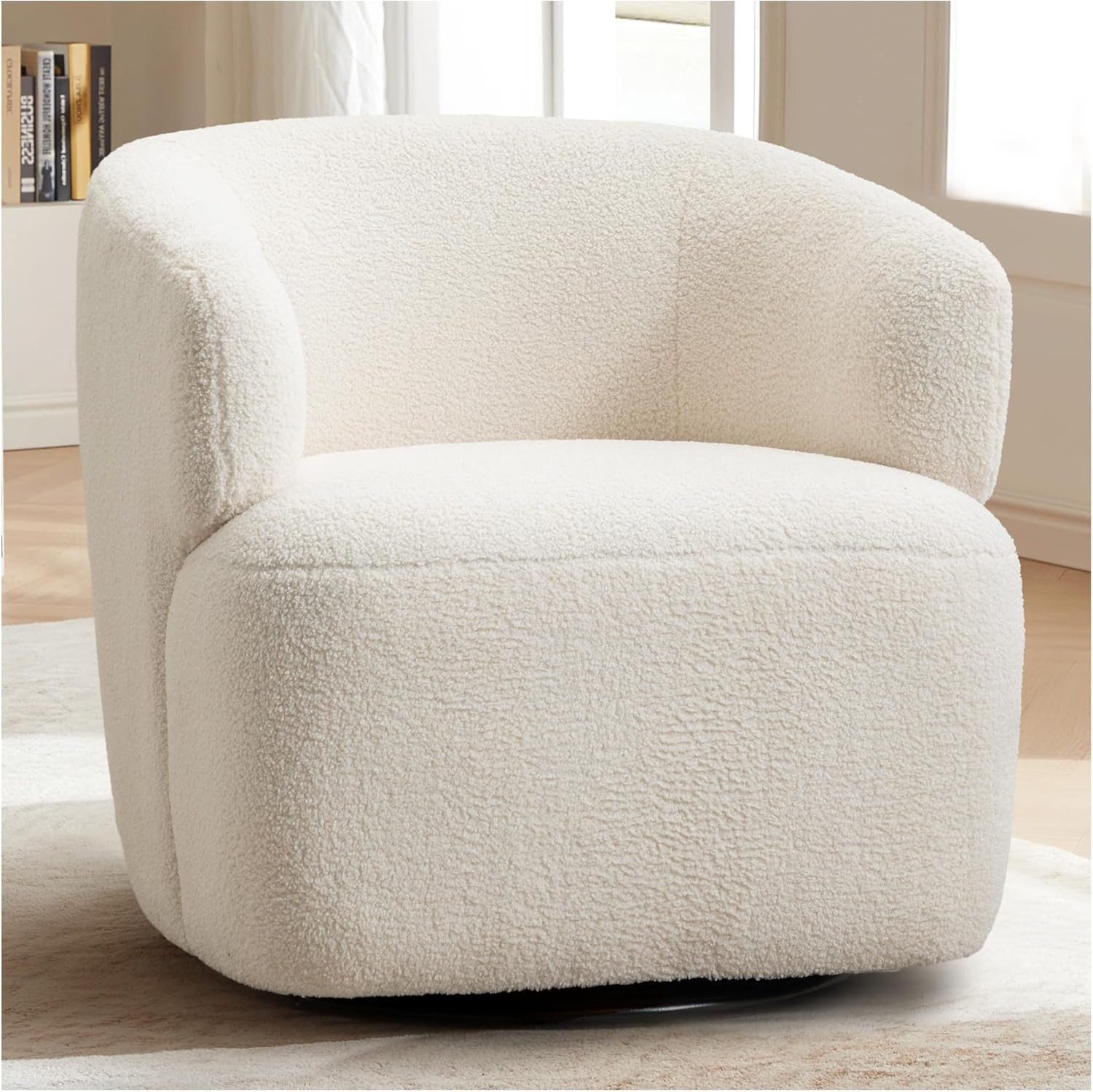 Swivel Accent Chair, Upholstered Fabric Barrel Chair Boucle Round Boucle Armchair for Living Room... | Amazon (US)