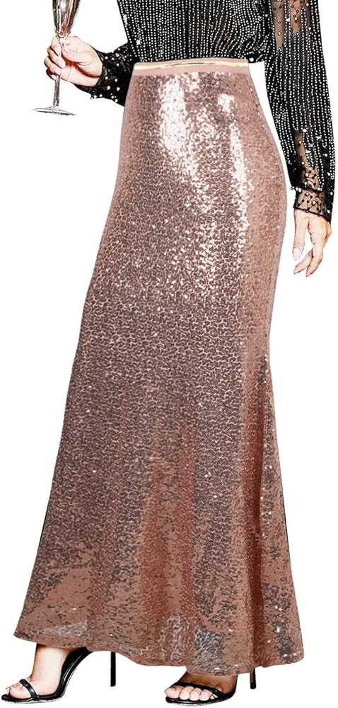 PrettyGuide Women's Sequin Maxi Skirt Glitter Bodycon Long Mermaid Skirt Formal Skirts | Amazon (US)