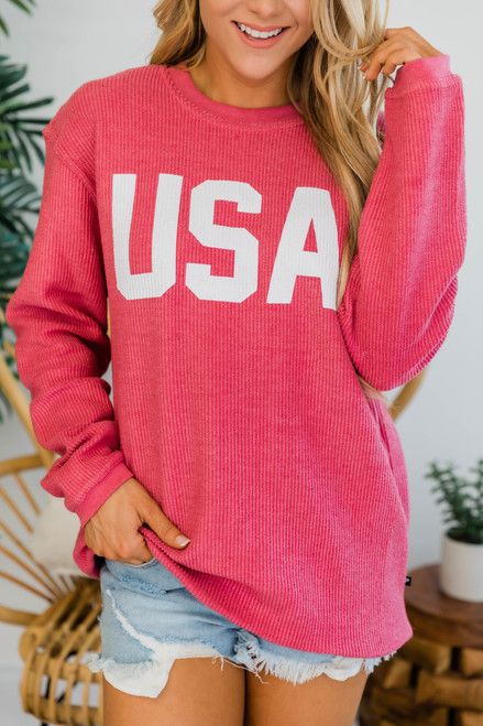 Jersey USA Graphic Corded Sweatshirt PRE-ORDER | The Pink Lily Boutique