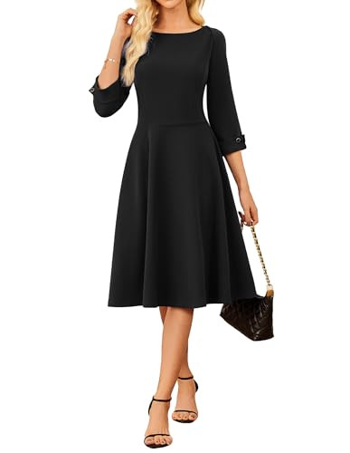 GRACE KARIN Work Dresses for Women 2025 3/4 Sleeve Fit and Flare Business Midi Dress Classy Offic... | Amazon (US)