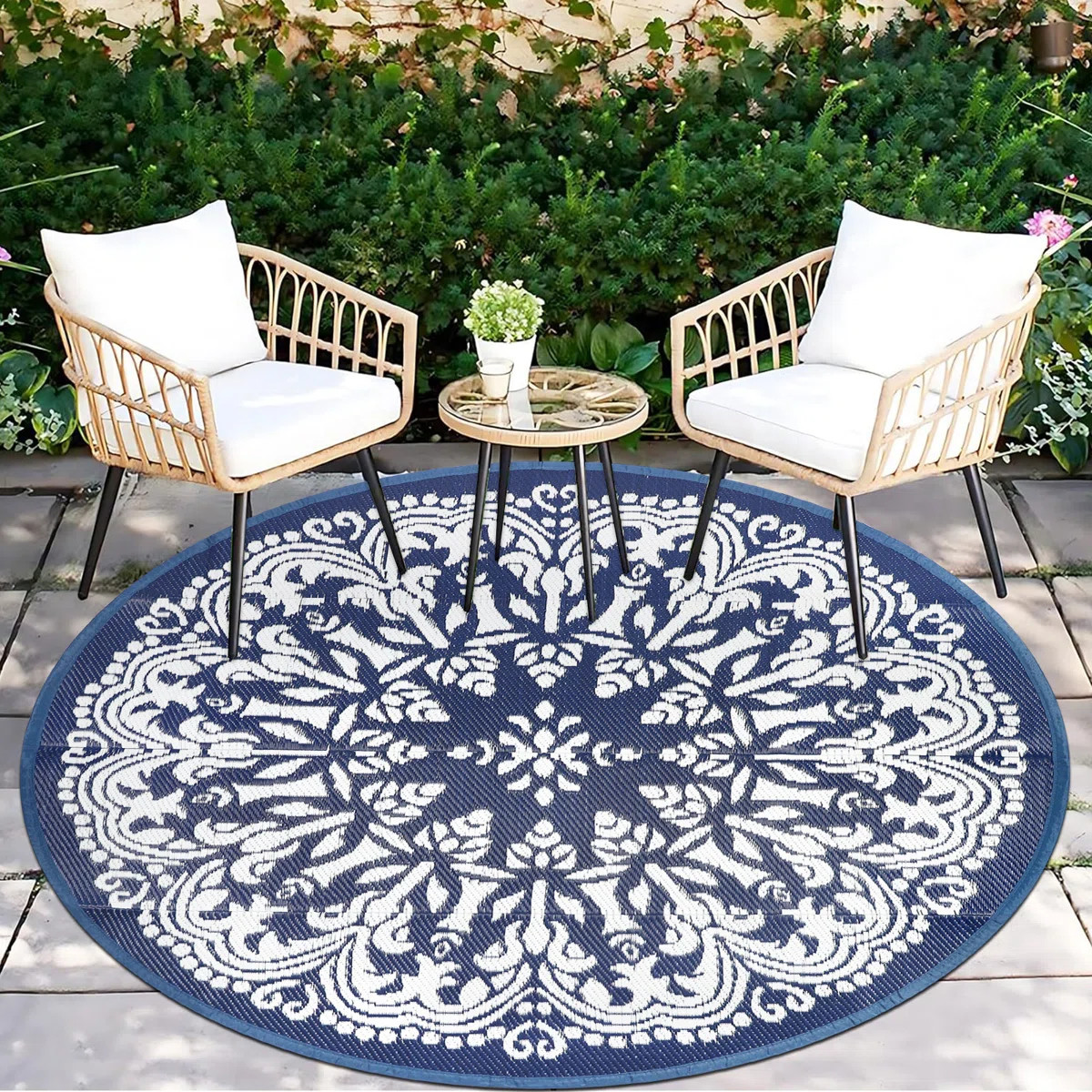 Round Outdoor Rugs for Patio 10Ft Waterproof Patio Rugs Clearance Plastic Lightweight RV Camping ... | Wayfair North America