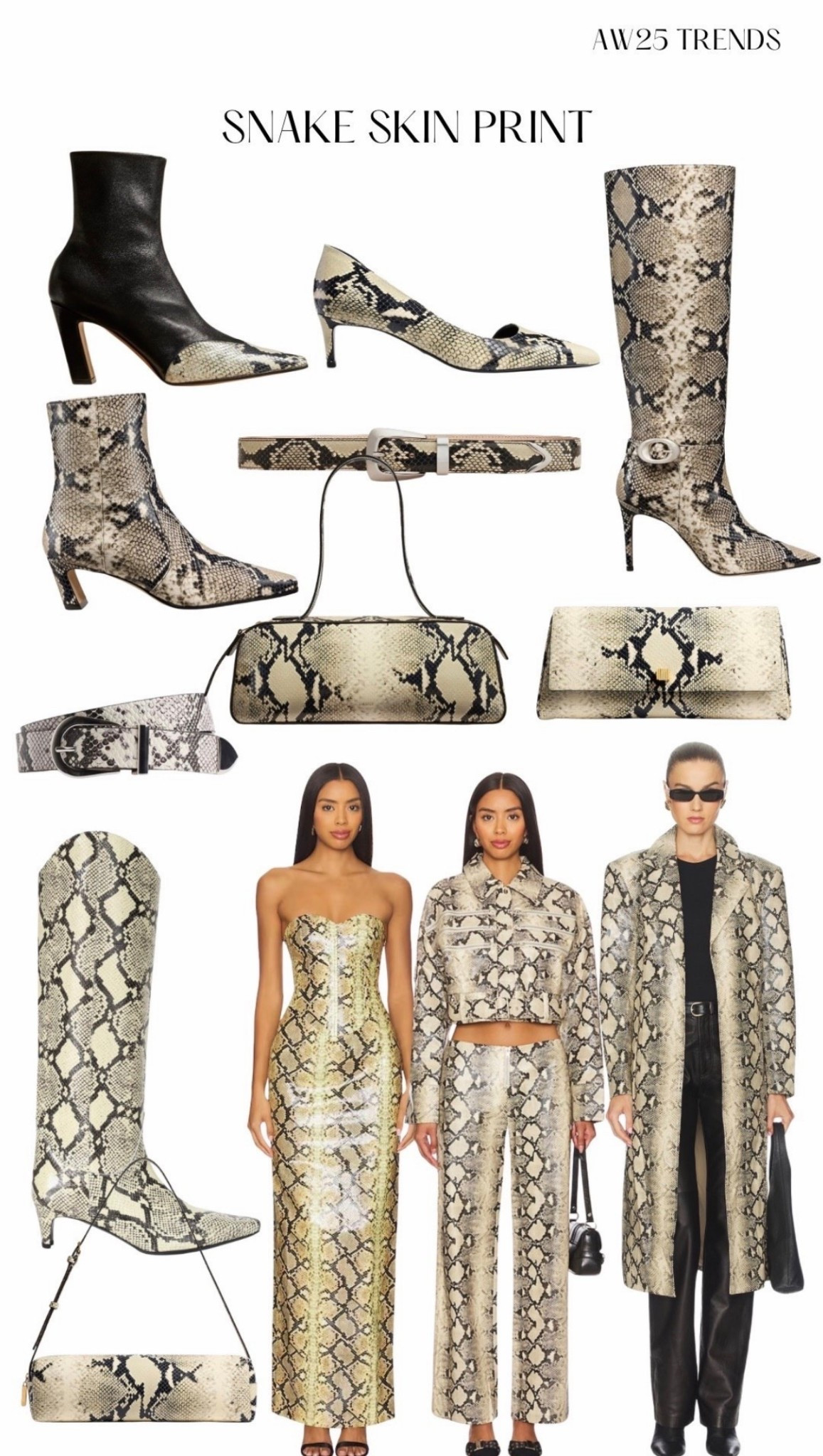 AW Trends 2025: snake skin print. Shop snake skin print boots, jackets, coats, dresses, belts and purses  

#boots #jacket #pants #dress #belt #purse #bag #clutch #khaite #coat #trenchcoat #revolve #falltrends 
#snakeskin #snake #snakeskinprint 



#LTKFindsUnder100 #LTKSeasonal #LTKFindsUnder50