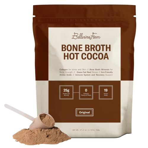 Ballerina Farm Bone Broth Hot Cocoa Mix, Grass Fed Collagen, 25g Protein | Amazon (US)