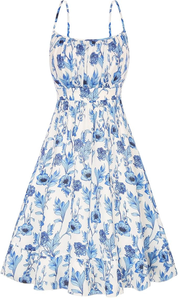 GRACE KARIN Women's Spaghetti Strap Floral Dress Ruffle Hem Pleated Casual Summer Dress Boho Flow... | Amazon (US)