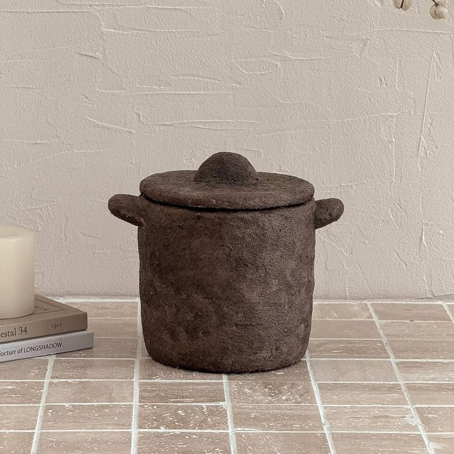 Tuscan Decorative Jar with Lid, Rustic Brown Textured Storage Container, Wabi Sabi Vintage Countr... | Amazon (US)