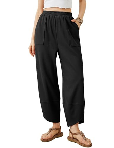 Xiaoxuemeng Womens Baggy Wide Leg Pants Casual Elastic Waisted Palazzo Harem Pants with Pockets | Amazon (US)