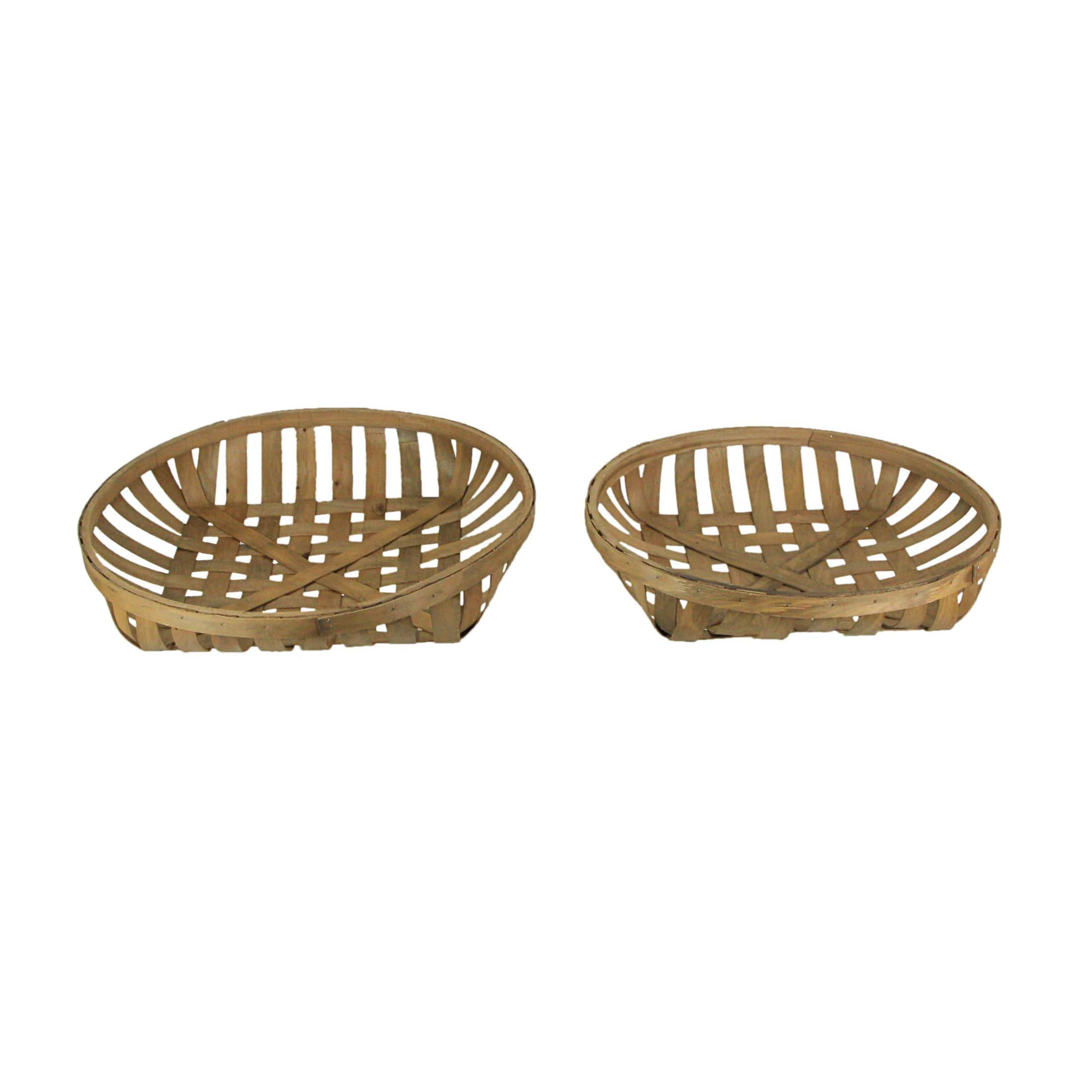 Audreys Round Natural Woven Wood Tobacco Basket Tray Decorative Serving Display Set of 2 in Brown | AUD-8B2252 | Lowe's