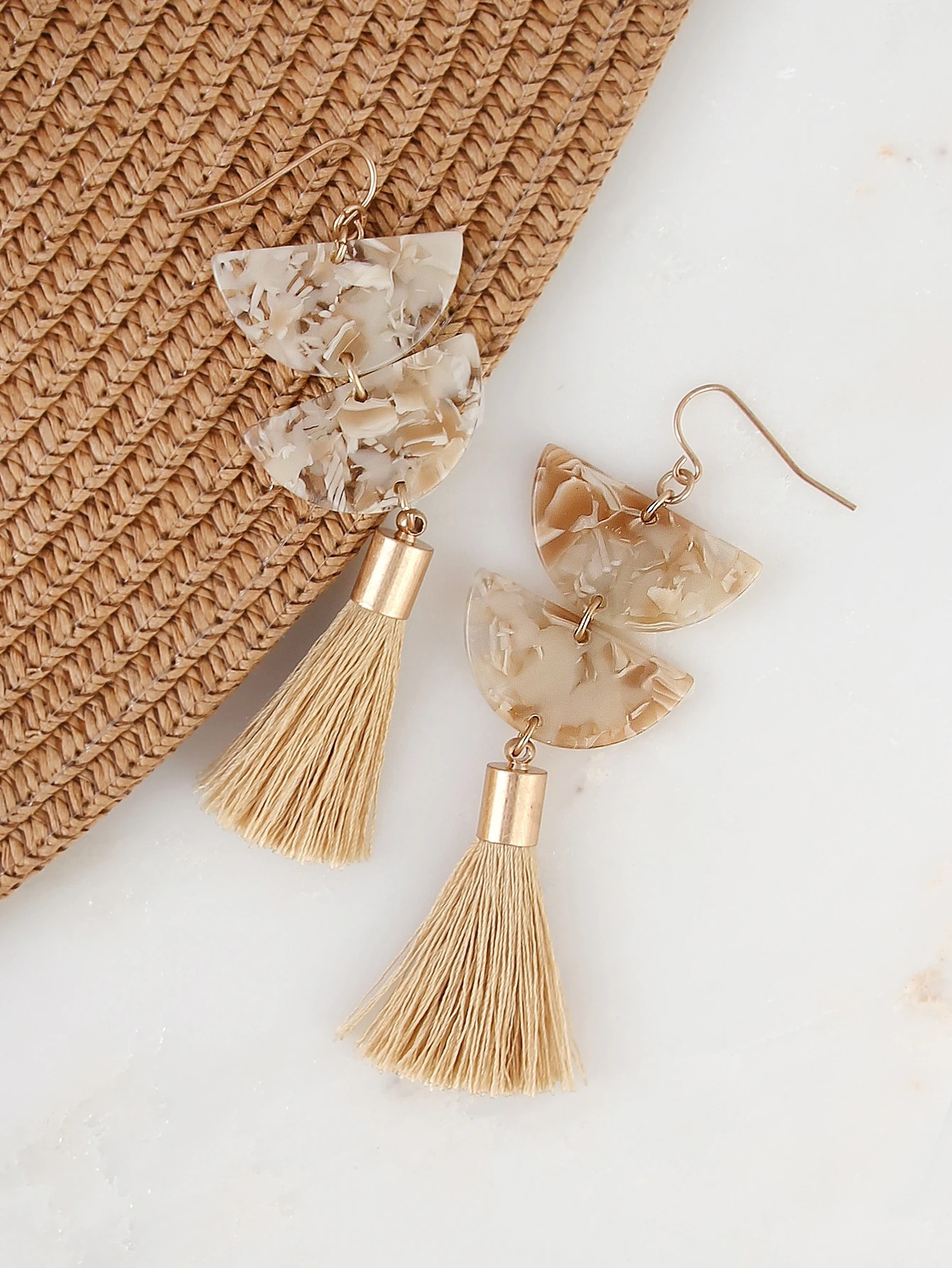 Marble Detail Tassel Earrings | SHEIN