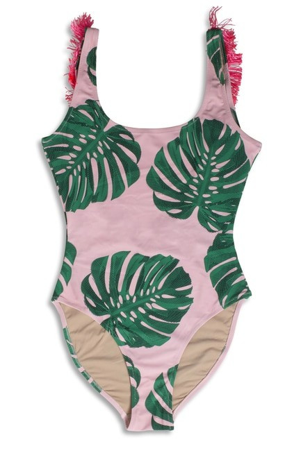 Women's Pink Botanical Fringe Back Scoop Swimsuit | Shade Critters