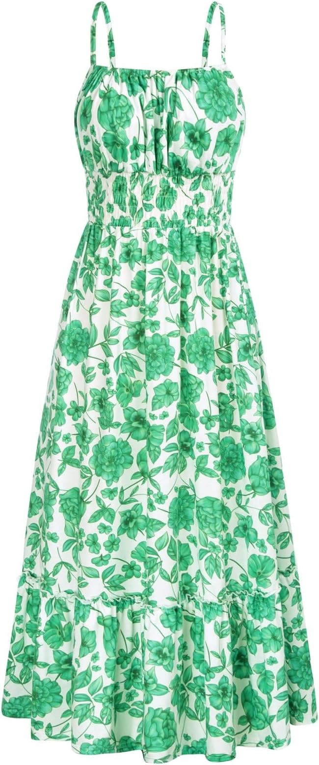 GRACE KARIN Summer Dresses for Women 2026 Vacation,Smocked Floral Maxi Dresses,Boho Beach Long Su... | Amazon (US)