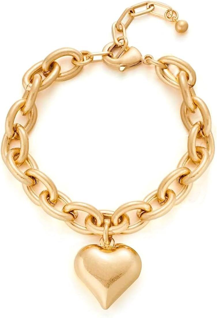 Pearl Bracelets For Women Gold Plated Chain Link Bracelets Bow Heart Charm Bracelets | Amazon (US)