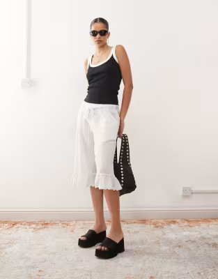 COLLUSION ruffle hem cropped pants in white | ASOS (Global)