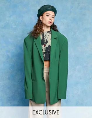 COLLUSION Unisex oversized dad blazer in green | ASOS (Global)