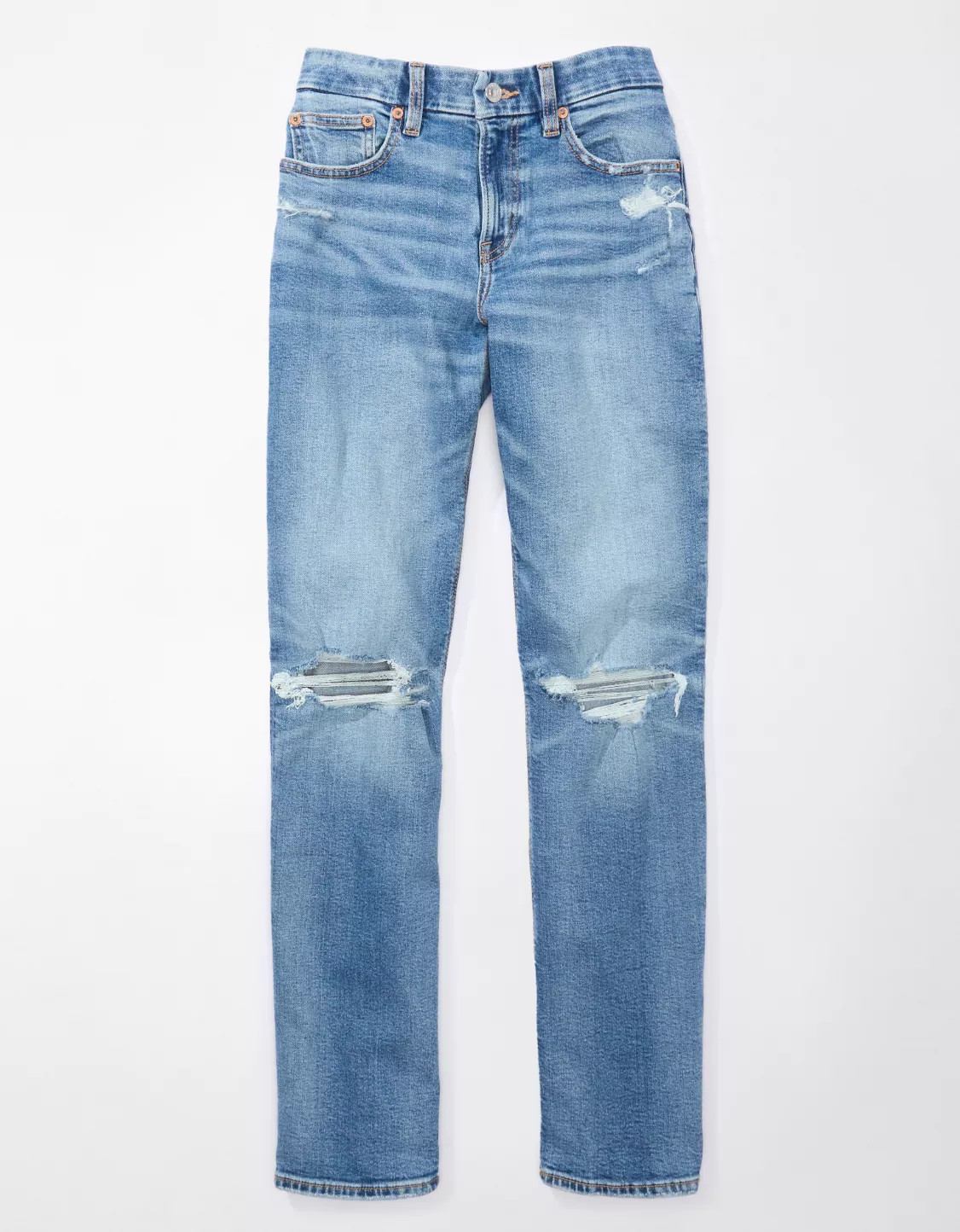 AE Stretch Curvy Ripped Straight Jean | American Eagle Outfitters (US & CA)