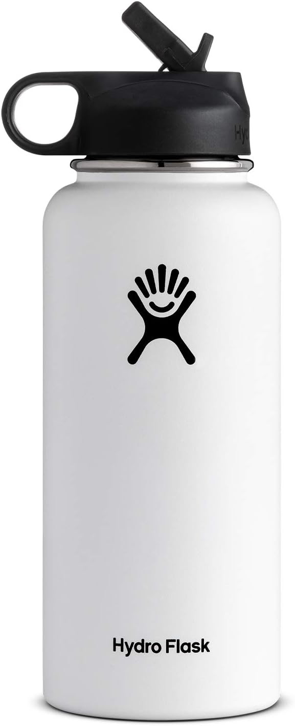 Hydro Flask Vacuum Insulated Stainless Steel Water Bottle Wide Mouth with Straw Lid (White, 32-Ou... | Amazon (US)