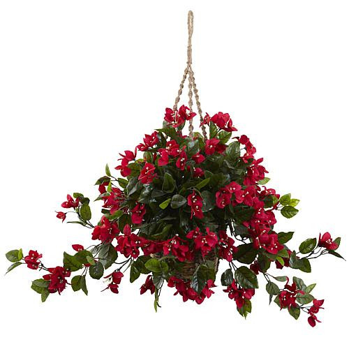 Nearly Natural Bougainvillea Hanging Basket - Red | HSN