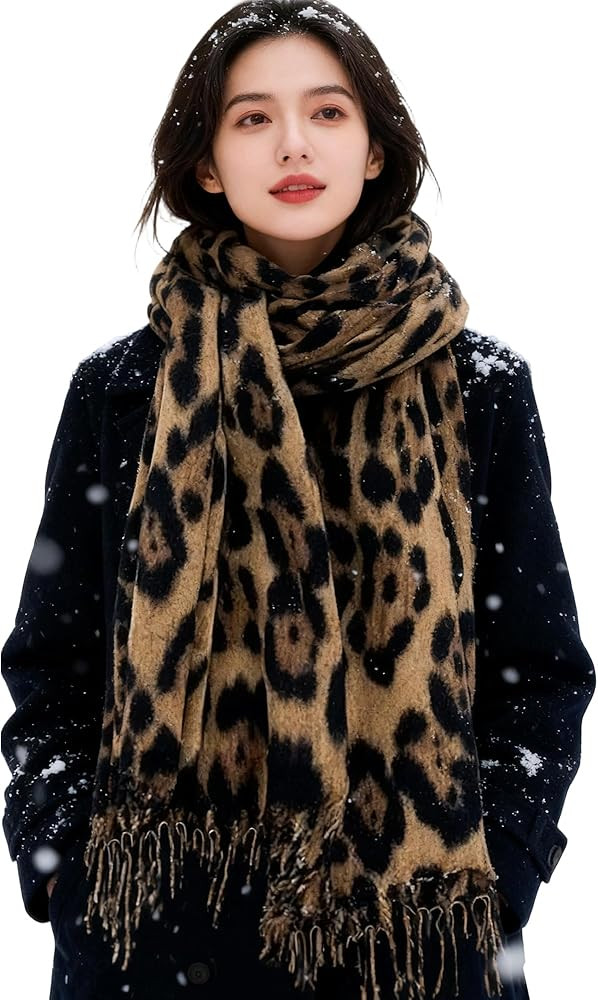 IZUS Fashion Women's Leopard-Winter-Scarf Soft-Cashmere-Feeling Warm-Shawl-Scarves Spring Long Bl... | Amazon (US)