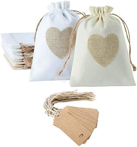 20 Pieces Heart Burlap Bags with Tags and Ropes,5 x 7 Inch Drawstring Linen Gift Pouch for Jewelr... | Amazon (US)