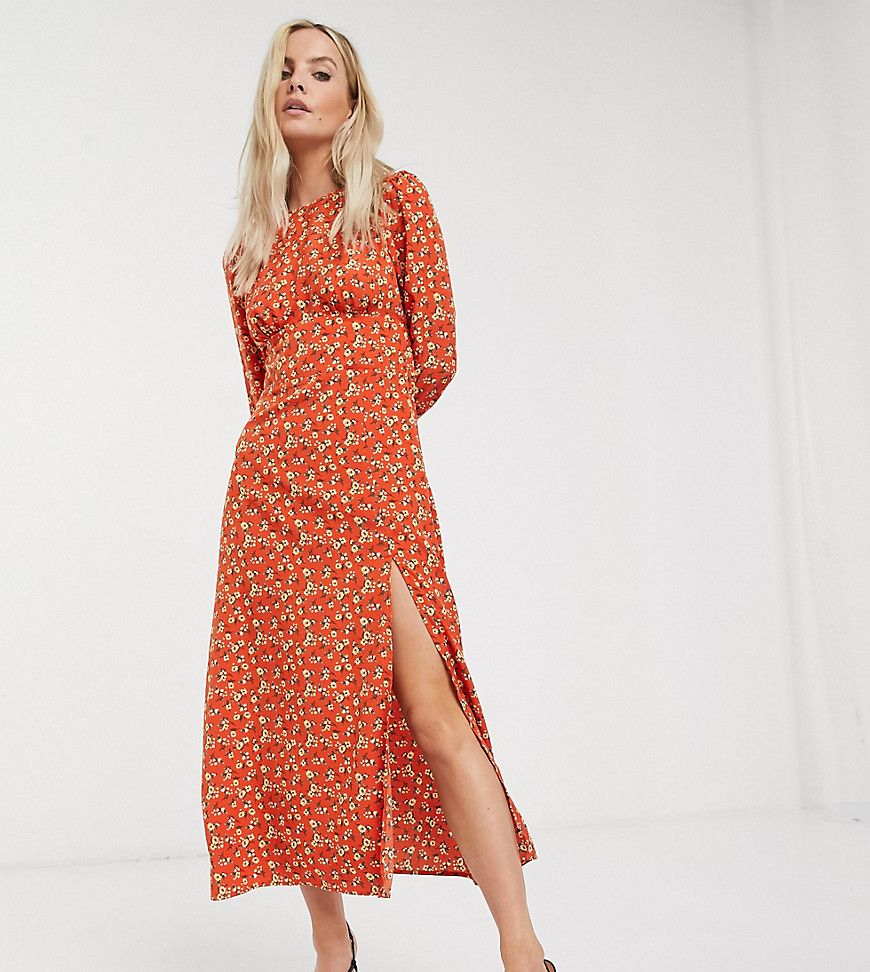 Fashion Union Petite midi dress in floral-Orange | ASOS (Global)