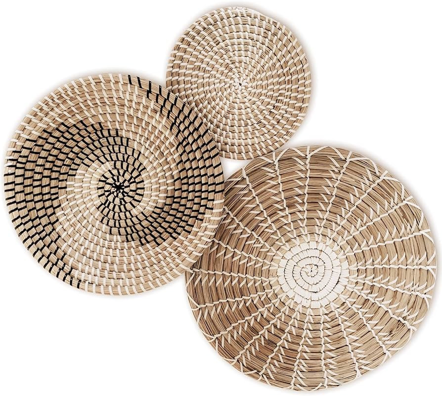 Handmade Hanging Wall Basket Decor - (Set of 3) - Round Woven Basket Wall Decor - Natural Boho Ho... | Amazon (US)