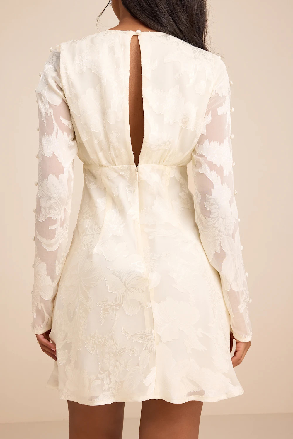 Agnes Ivory Jacquard Long Sleeve Mini Dress | Lulus