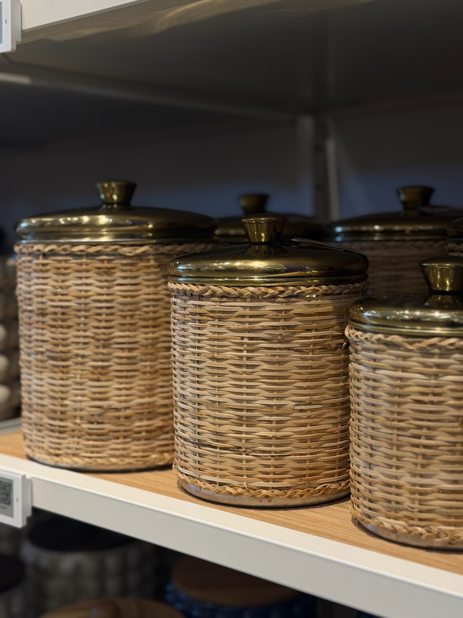 Was obsessed with these canisters the combination of the wicker and the brass together will be so cute on kitchen shelves are on your counter

#LTKSaleAlert #LTKHome
