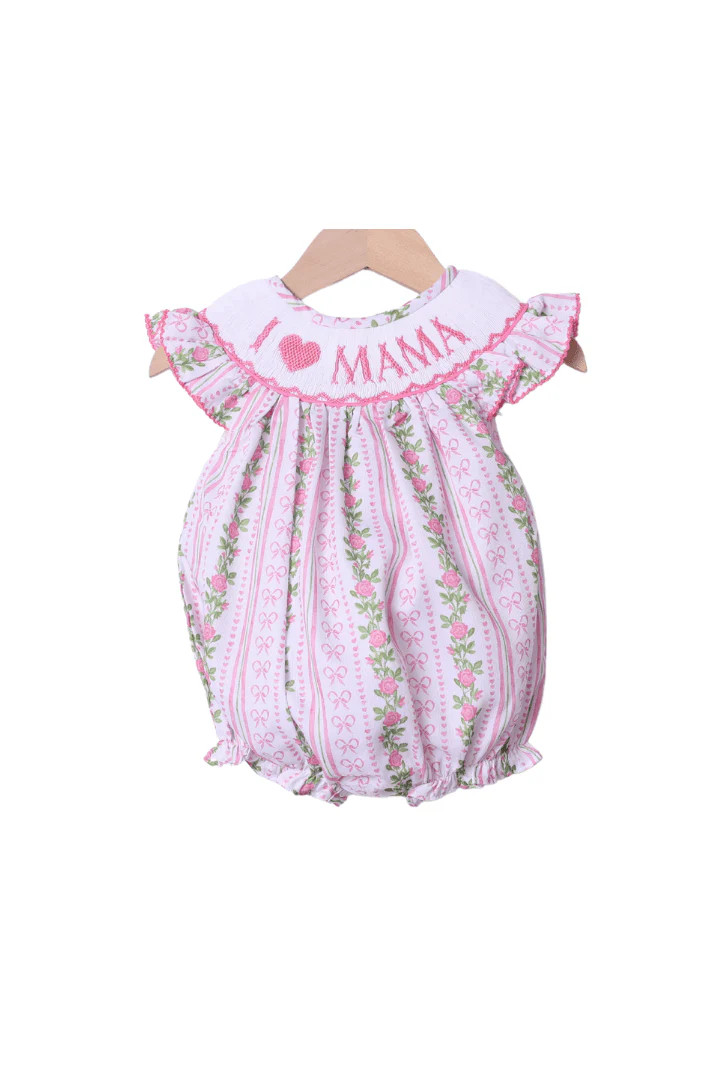 Smocked I Love Mama Fancy Floral Bubble | The Smocked Flamingo