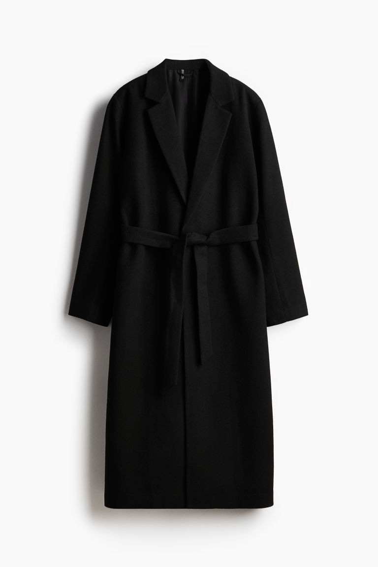 H & M - Brushed-Finish Tie-Belt Coat - Black | H&M (US + CA)