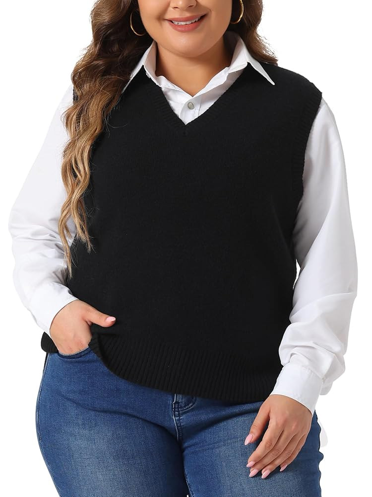Agnes Orinda Plus Size Sweater Vest for Women V Neck Knit Vests Solid Classic Sleeveless Pullover... | Amazon (US)
