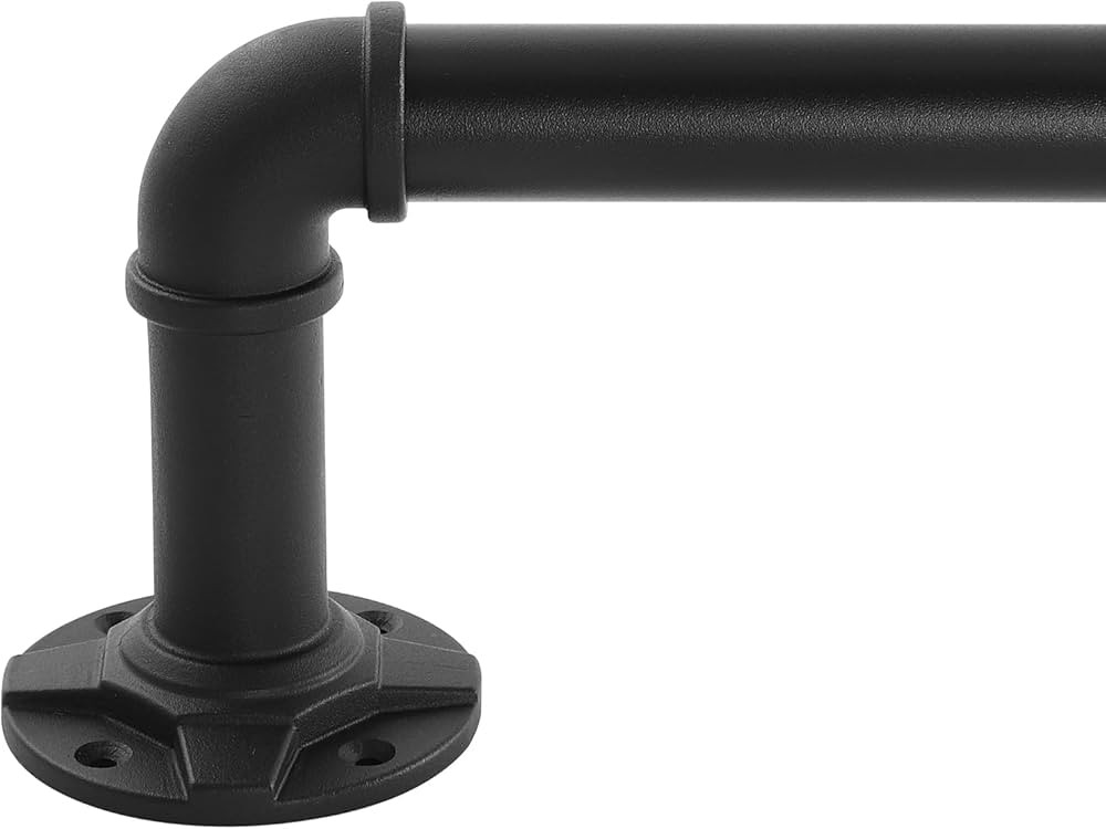 YAJUXIU Industrial Curtain Rod Adjustable 1 Inch Black Curtain Rods for Windows 30 to 168 Inch - ... | Amazon (US)