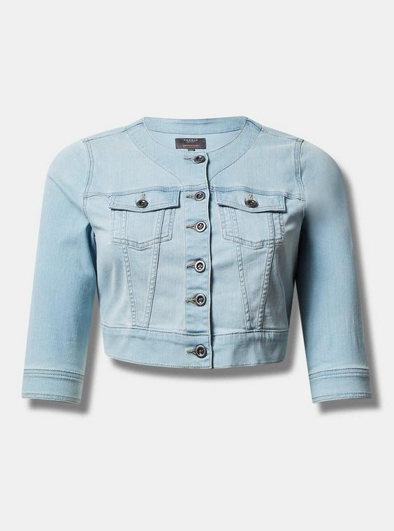 Denim Cropped Collarless Jacket | Torrid (US & Canada)