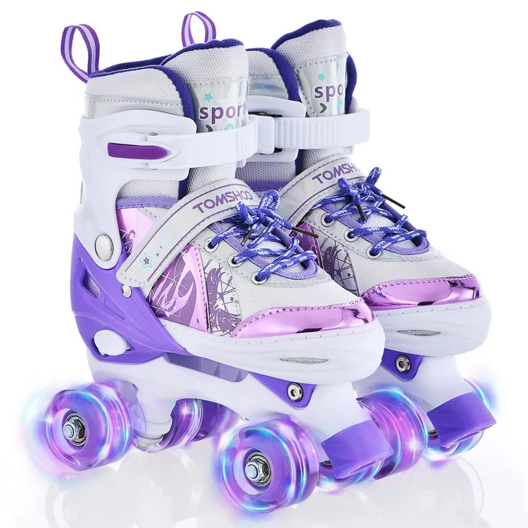 Roller Skates for Girls Boys for Kids 4 Size Adjustable Light Up Purple M | Walmart (US)