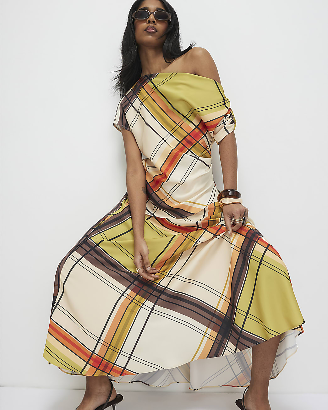 Green Check Maxi Skirt | River Island UK & IE