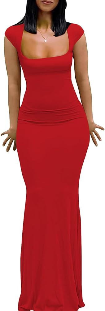 Womens Summer Cap Sleeve Square Neck Elegant Amazon Sexy Wedding Guest Dress Sexy Amazon Outfits | Amazon (US)