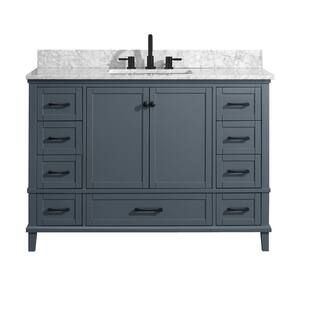 Merryfield 49 in. W x 22 in. D Bath Vanity in Dark Blue-Gray with Marble Vanity Top in Carrara Wh... | The Home Depot