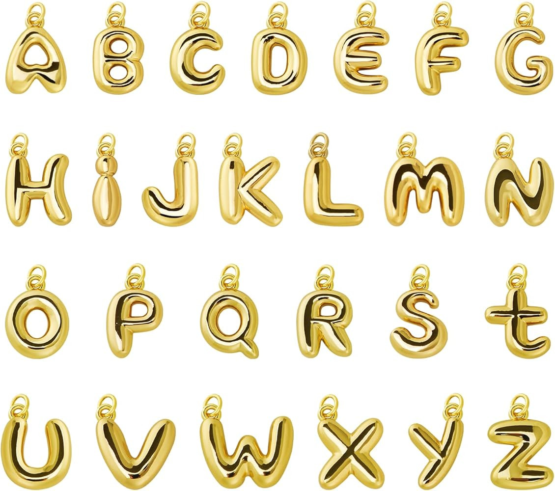 CNONE 26Pcs 18K Gold Filled A-Z Alphabet Letters Charms for Jewelry Making, Initial Letter Charm ... | Amazon (US)