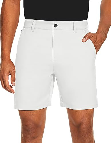 PULI Mens Golf Dress Shorts Business Casual Stretch Work Hiking Quick Dry Lightweight with Pockets White 32 | Amazon (US)