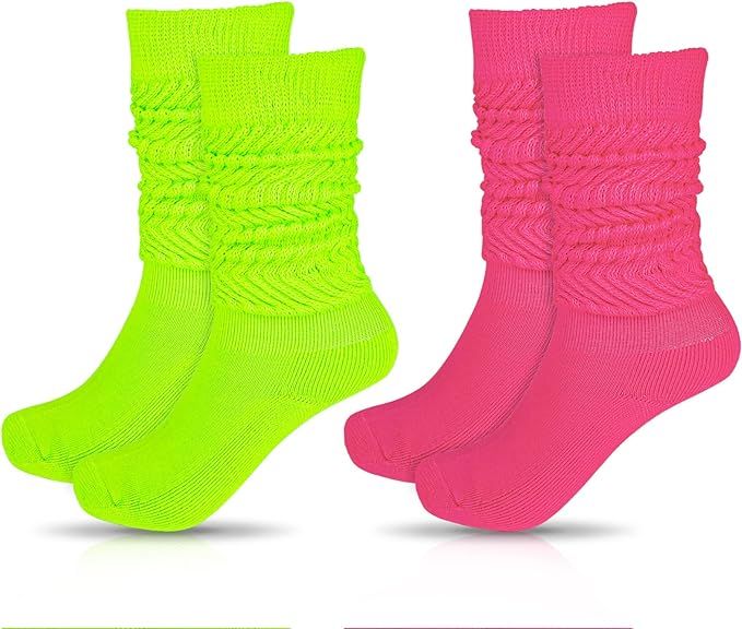 2 Pairs Women's Slouch Socks Warm Cotton Scrunchie Socks Heavy Knitted Boot Sock Extra Long Stack... | Amazon (US)