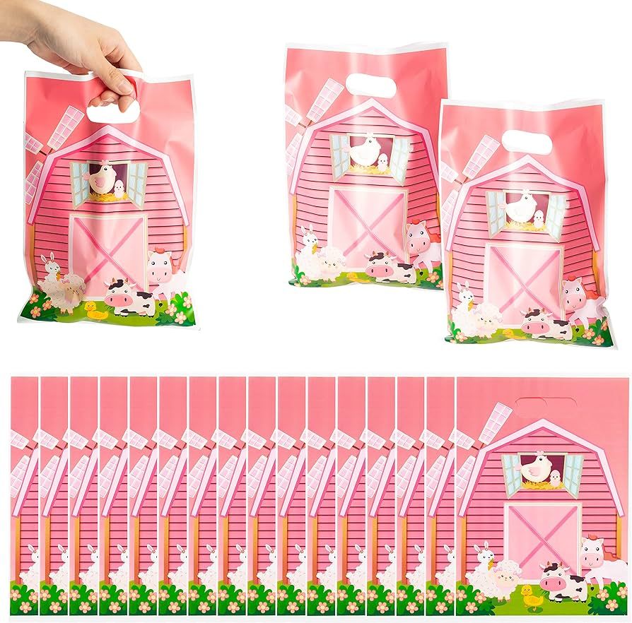 3sscha 50 Pack Pink Farm Animals Party Favor Bag Farmhouse Themed Waterproof Goodie Bag with Die ... | Amazon (US)