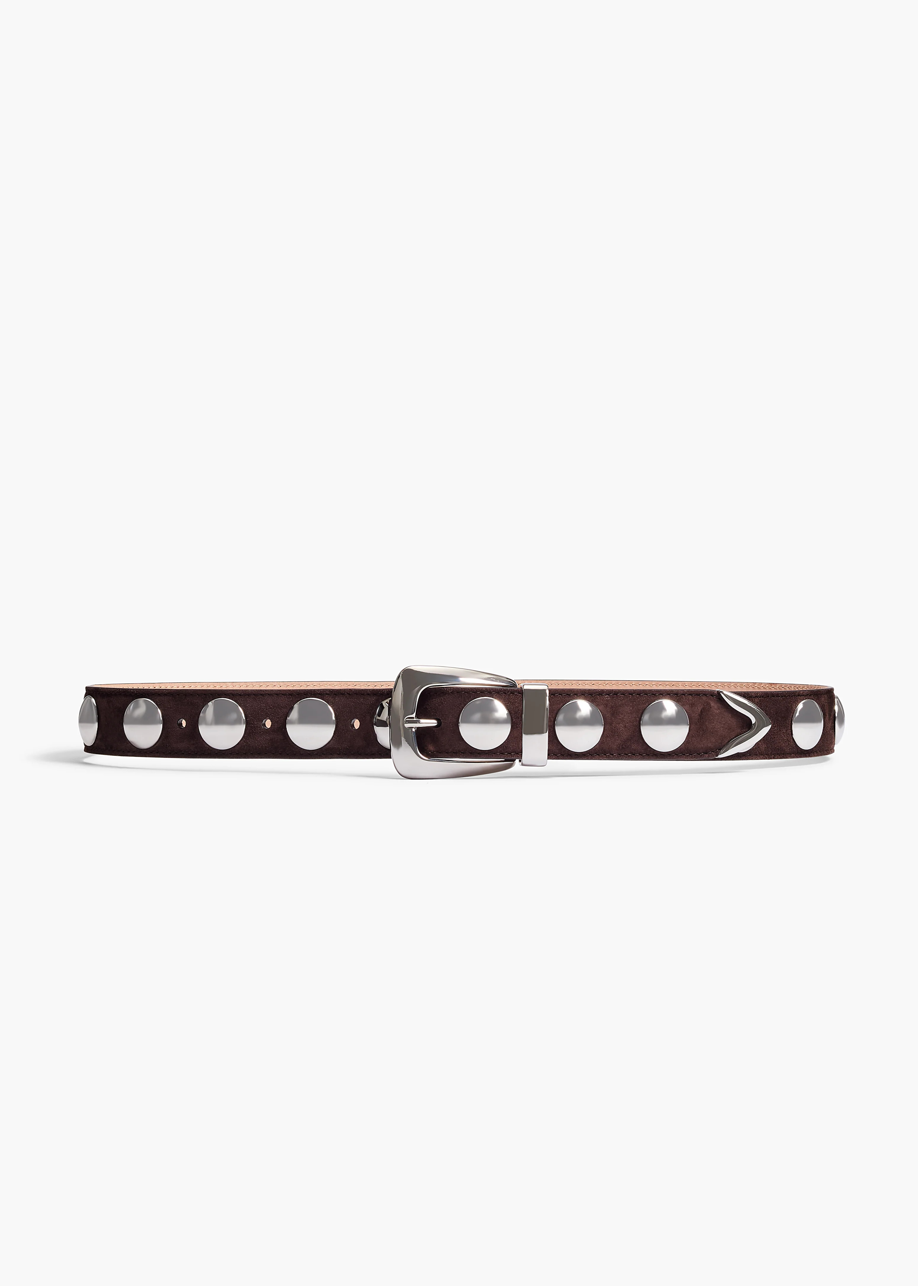KHAITE - Benny Belt With Studs In Coffee Suede And Silver | Khaite