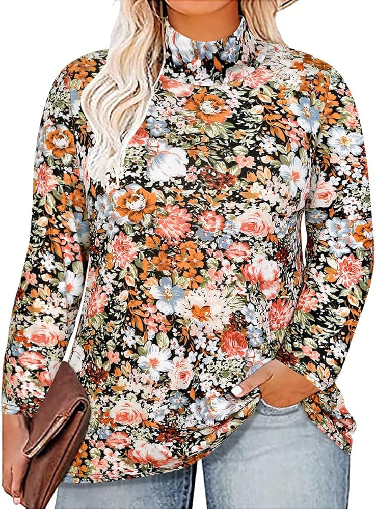 CARCOS Womens Plus Size Tops Mock Neck Long Sleeve Shirts Turtleneck Tunics for Fall Winter XL-5X... | Amazon (US)