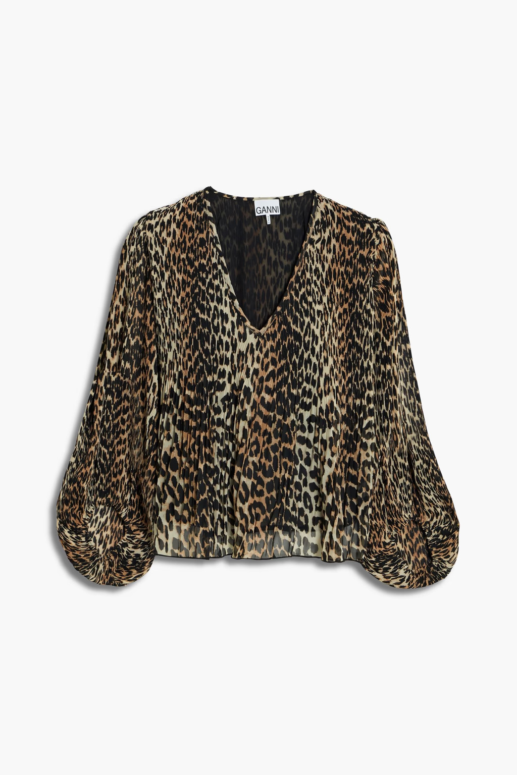 Animal print Plissé leopard-print chiffon top | GANNI | THE OUTNET | The Outnet (US and CA)