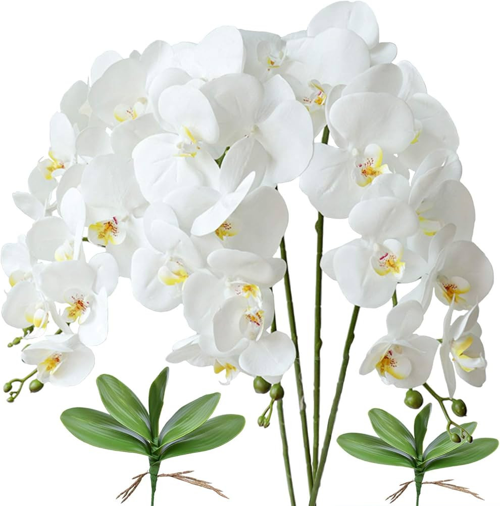 FagusHome 32" Artificial Phalaenopsis Flowers 4 Pcs with 2 Bundles Leaves Artificial Orchid Flowe... | Amazon (US)