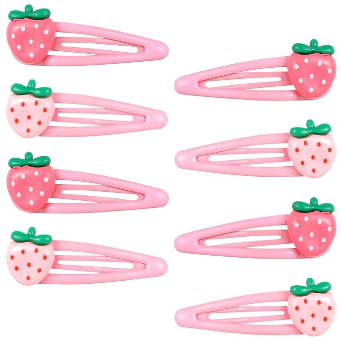 8Pcs Strawberry Hair Clips for Baby Girls, Pink Snap Hair Clips Barrettes Pink Accessories for Gi... | Amazon (US)