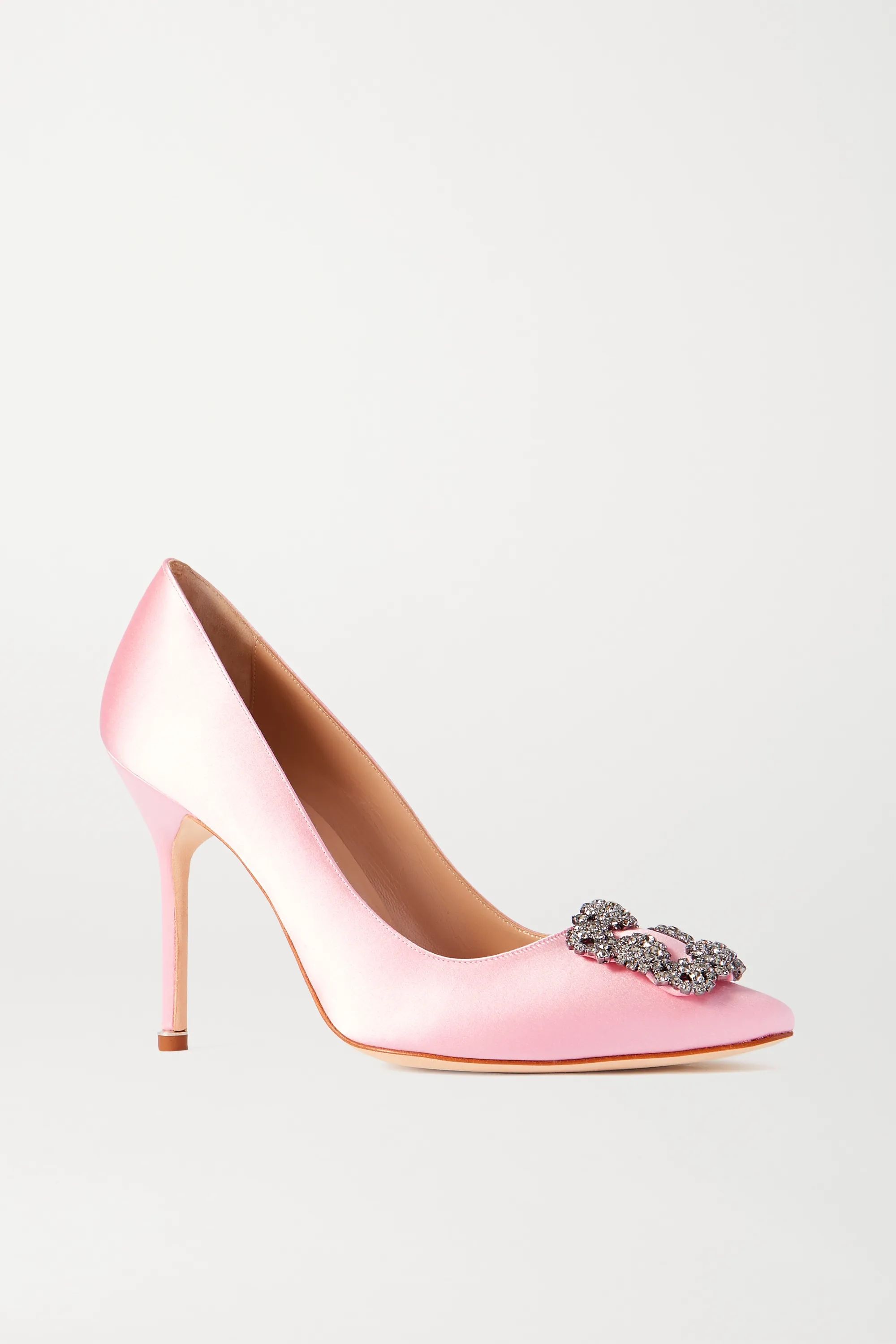 Baby pink Hangisi embellished satin pumps | Manolo Blahnik | NET-A-PORTER | NET-A-PORTER (US)